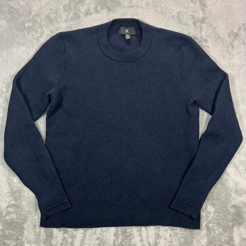 BANANA REPUBLIC Sweater Mens M Navy Blue Merino Wool Thermal Knit Crew Neck LS